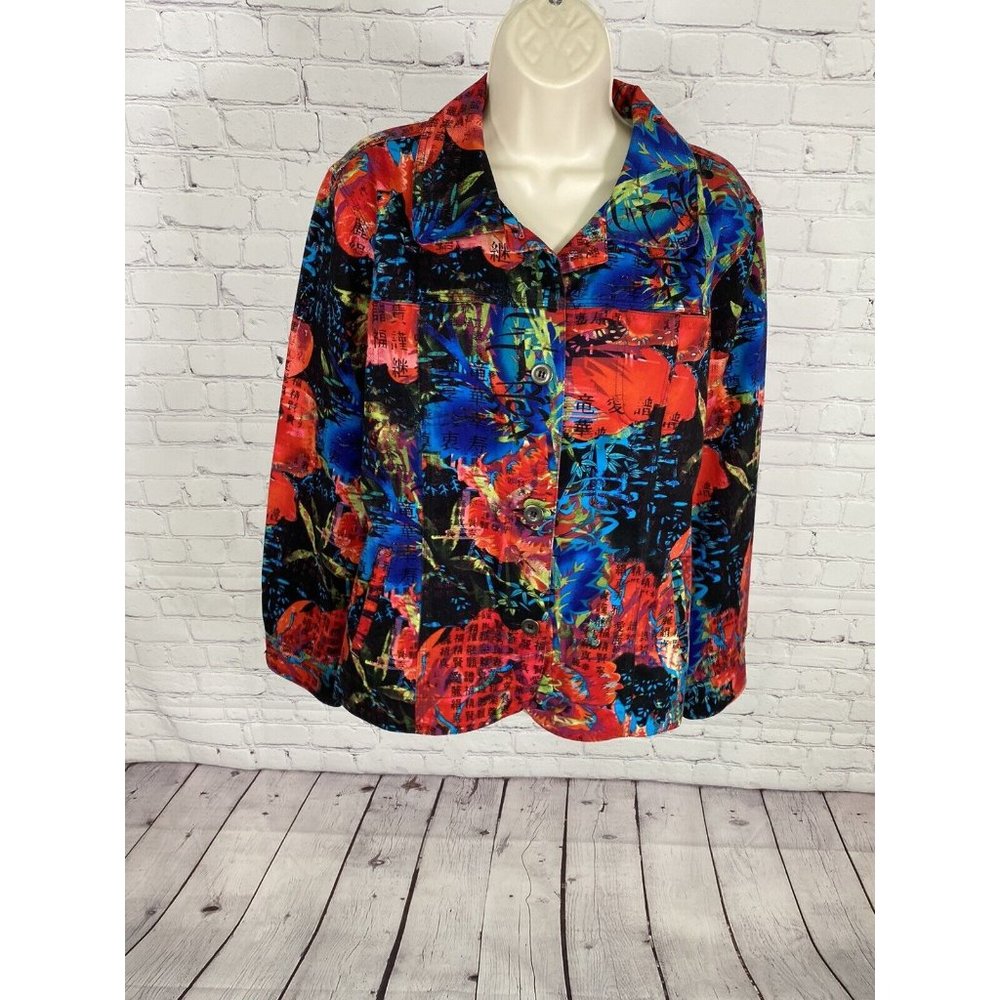 Additions Chico’s Multicolored Floral 4 Pocket Front Button Up Blazer Jacket M